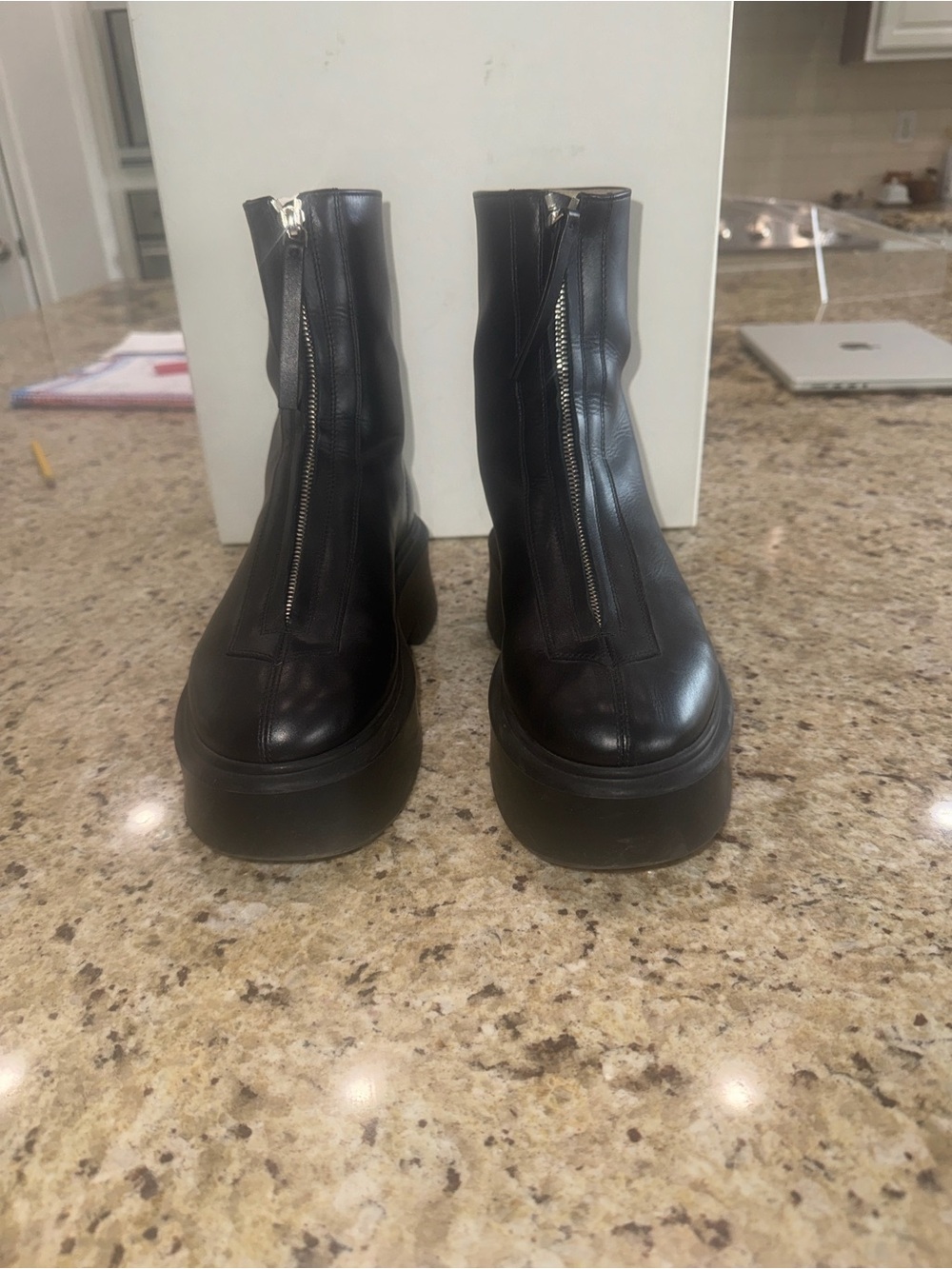 The Row Black Leather Front-Zip Platform Ankle Boots